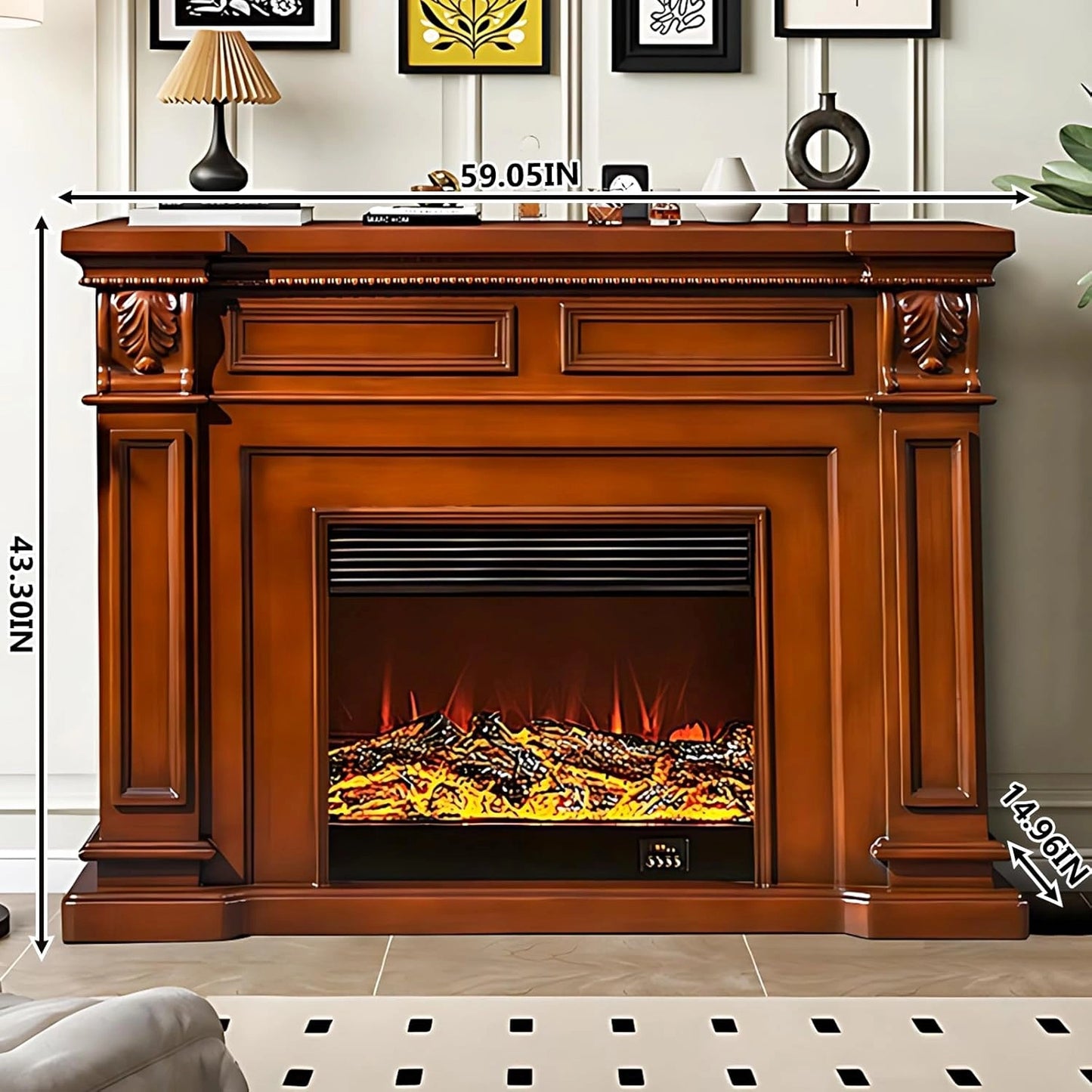 Aihm-Lon Electric Fireplace Includes French Retro Minimalist Line Design 59”