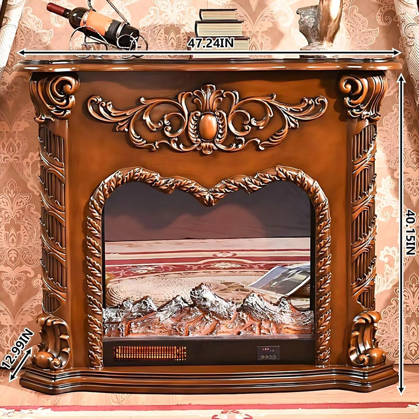 Aihm-Lon Electric Fireplace Includes Swirling Texture Design with Floral Pattern 47”