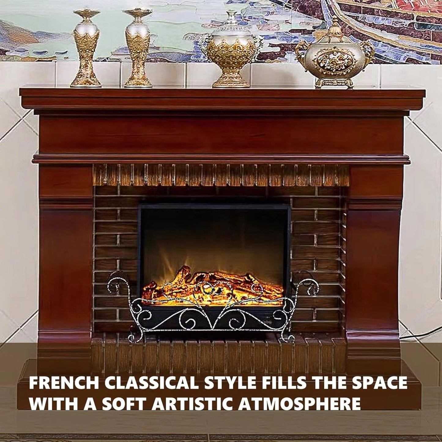 Aihm-Lon Decorative Electric Fireplace Exquisite Iron Art Design with Simulated Flame 51”-59”