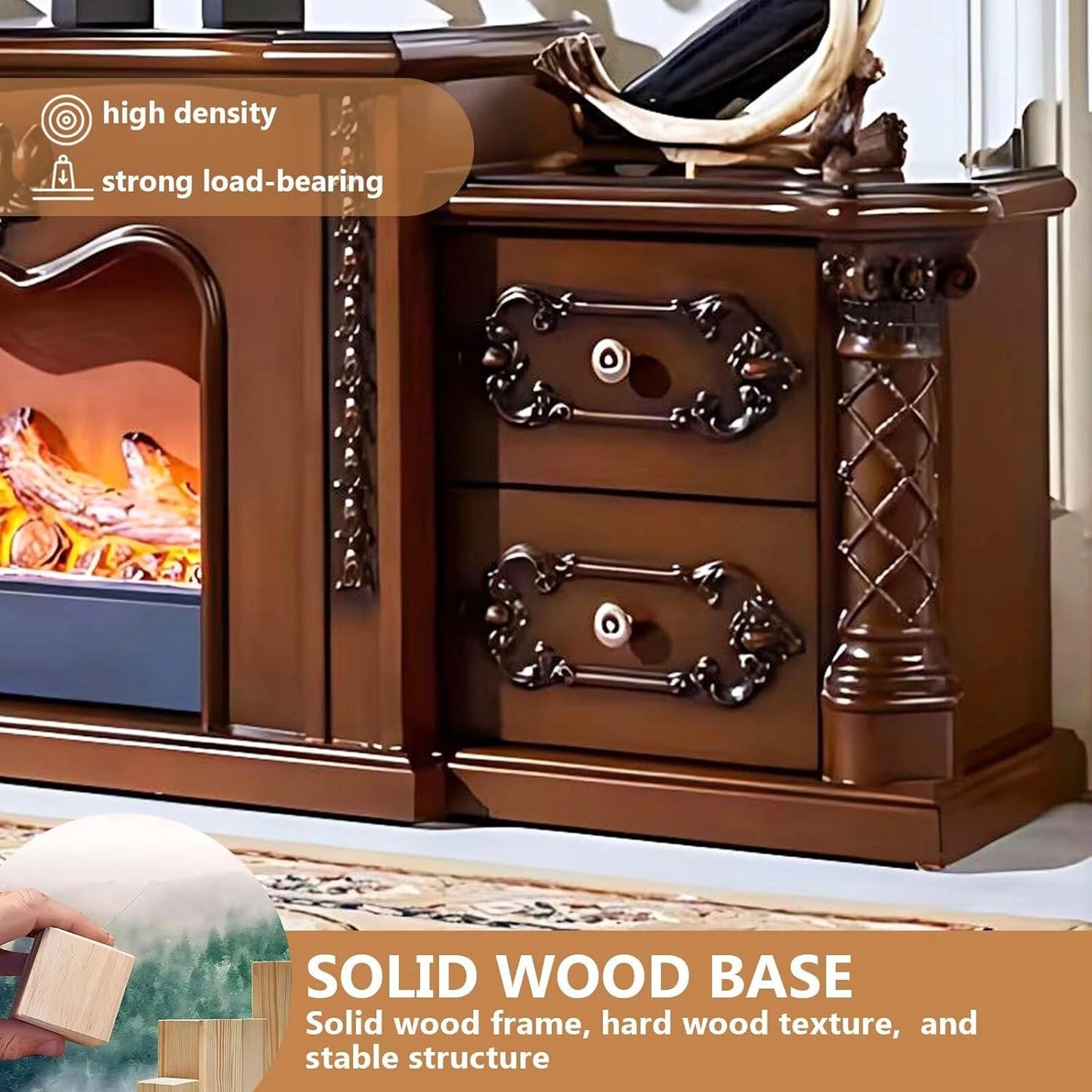 Aihm-Lon Luxurious Electric Fireplace Includes Vintage Carving with 4 Drawers 81”