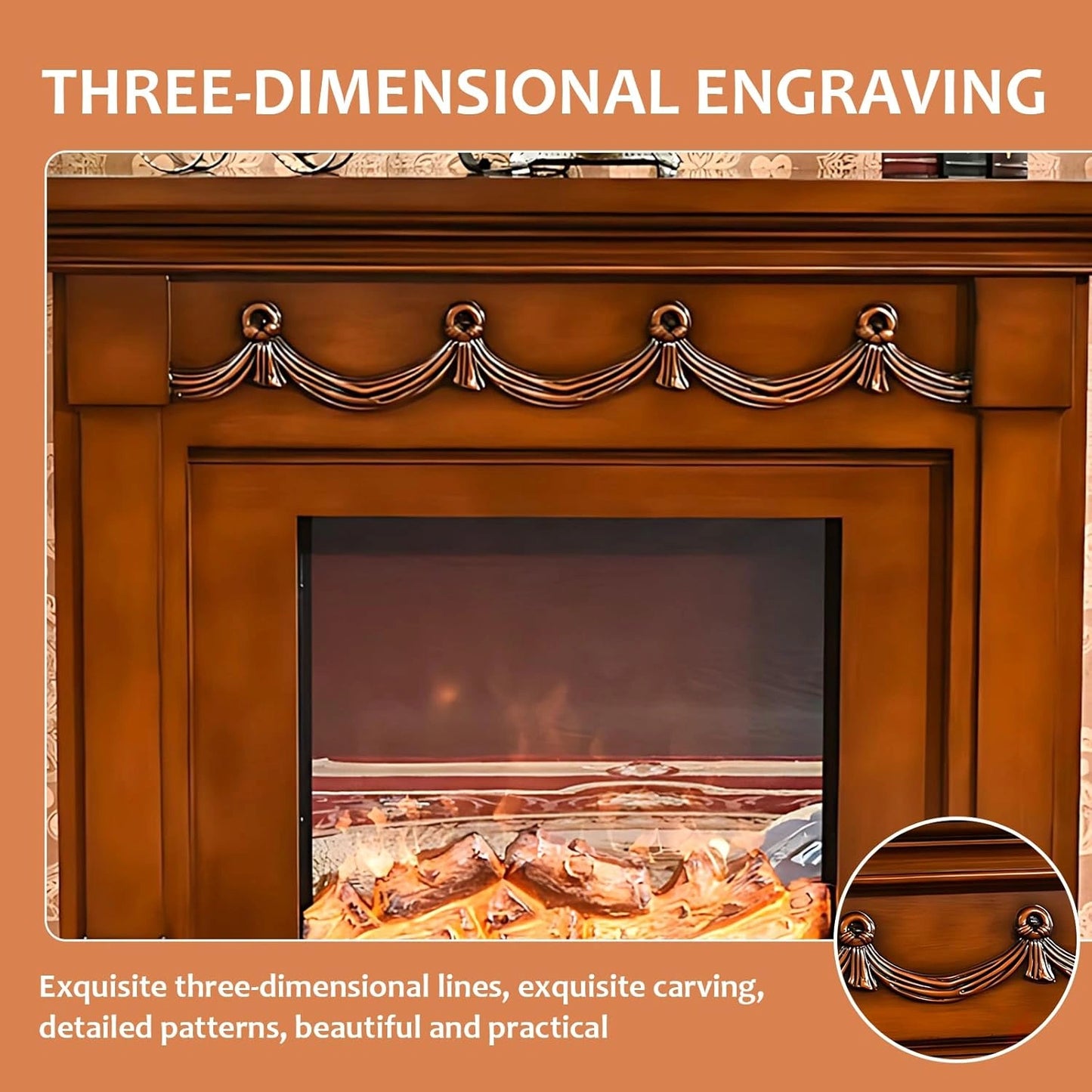 Aihm-Lon Simple Electric Fireplace Curtain Shape Line Design 47”