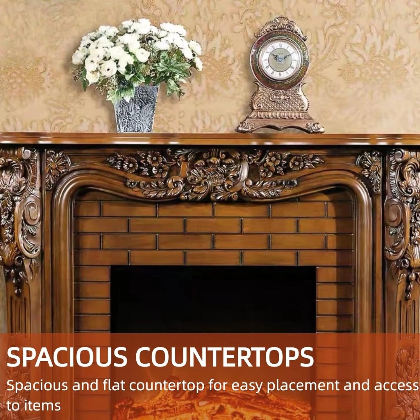 Aihm-Lon Luxurious Electric Fireplace with European Baroque Patterns 59”