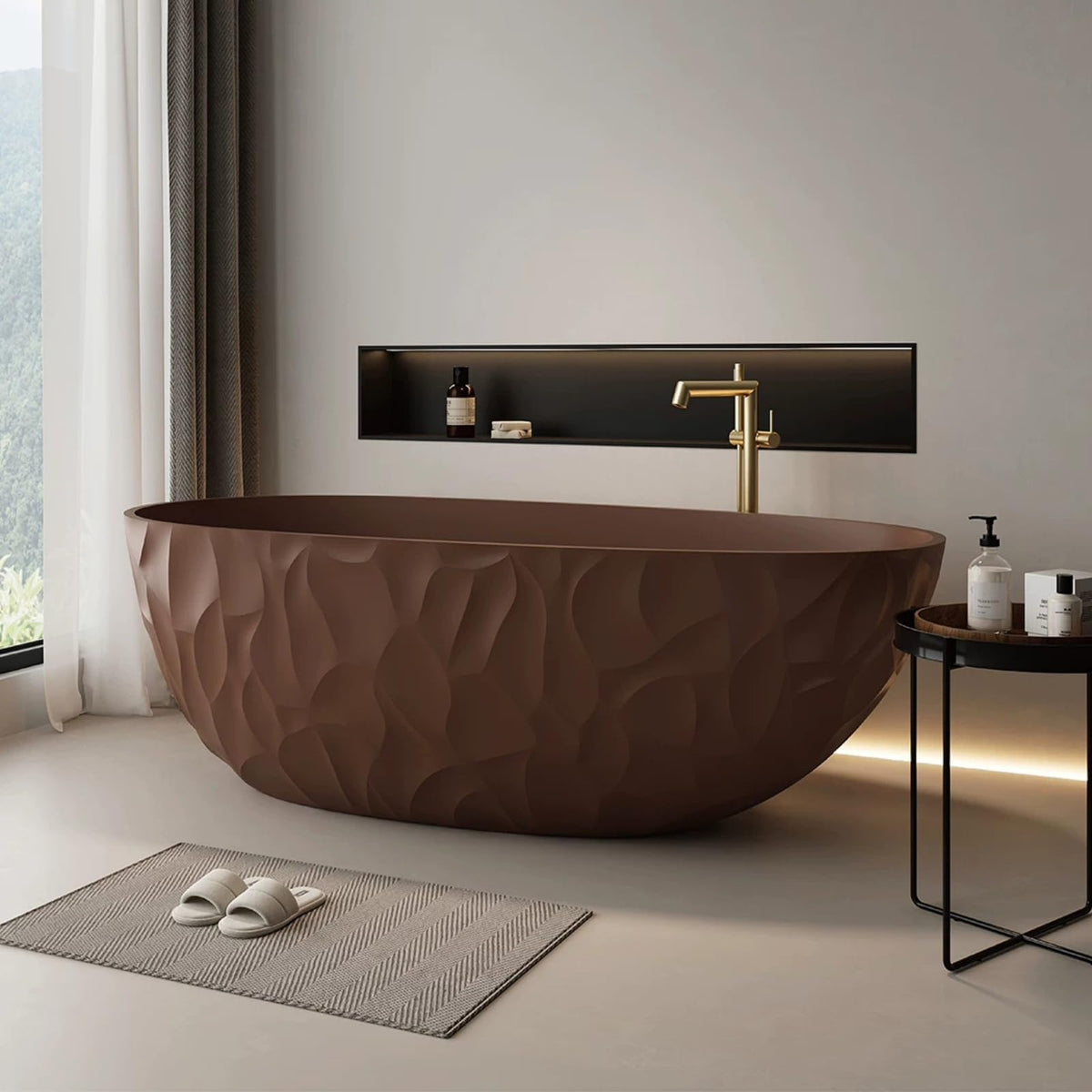 63" Bathtub Artistic Pleated  Soaking Tub with Overflow  Includes Ergonomic Design
