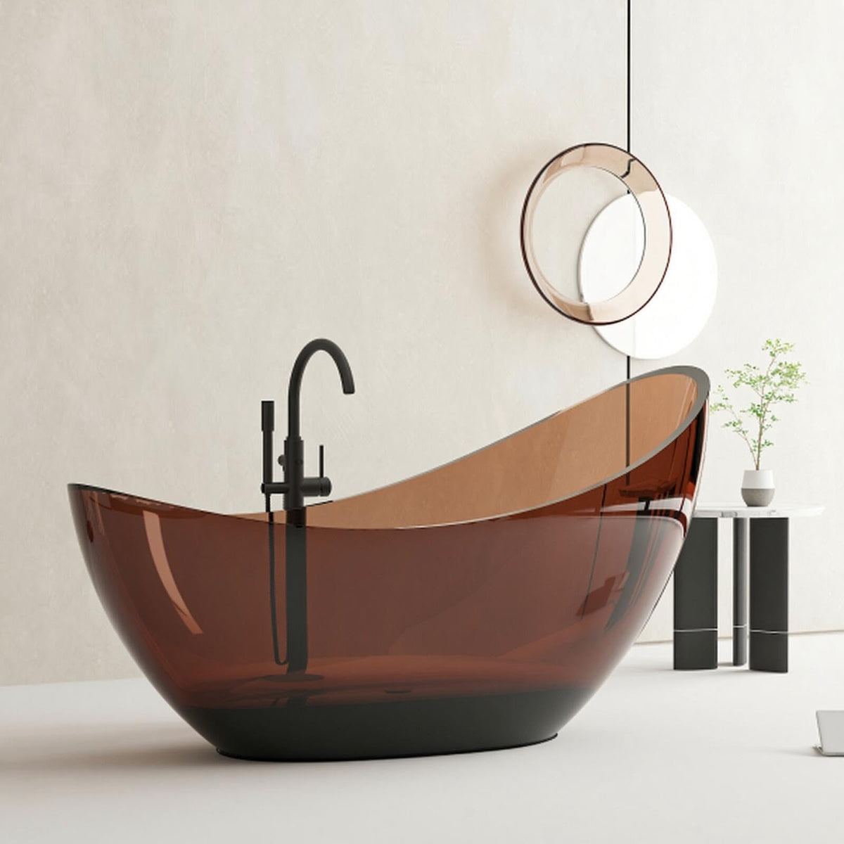 67" Bathtub Curved Shape Soaking Bath Tubs with  Colorful Transparent Resin