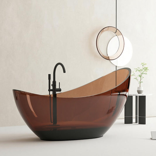 67" Bathtub Curved Shape Soaking Bath Tubs with  Colorful Transparent Resin