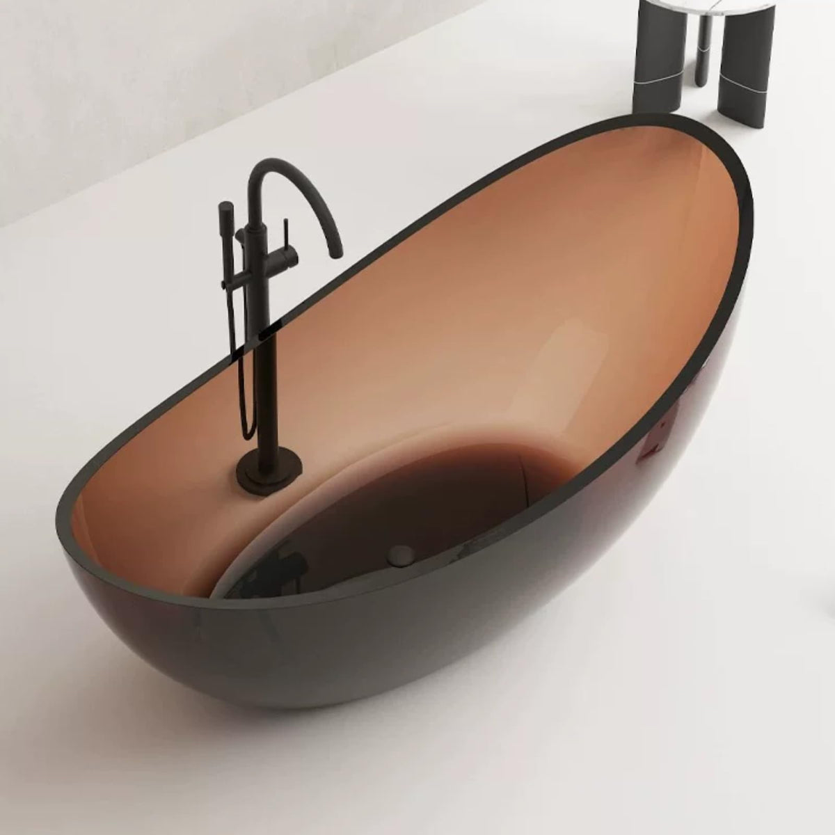67" Bathtub Curved Shape Soaking Bath Tubs with  Colorful Transparent Resin