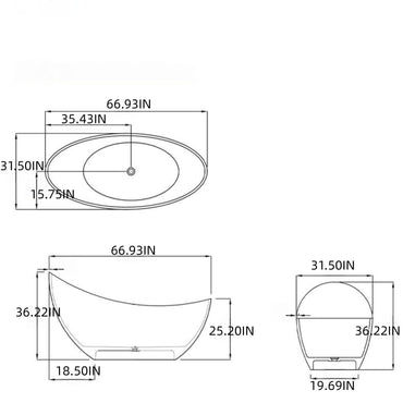 67" Bathtub Curved Shape Soaking Bath Tubs with  Colorful Transparent Resin