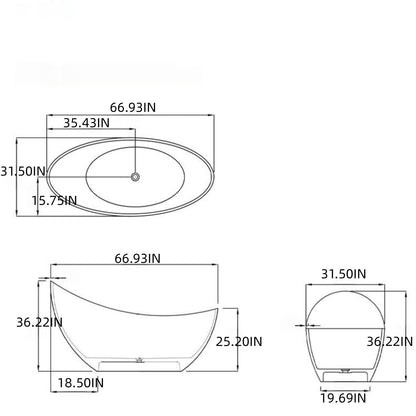 67" Bathtub Curved Shape Soaking Bath Tubs with  Colorful Transparent Resin