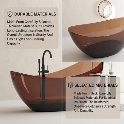 67" Bathtub Curved Shape Soaking Bath Tubs with  Colorful Transparent Resin