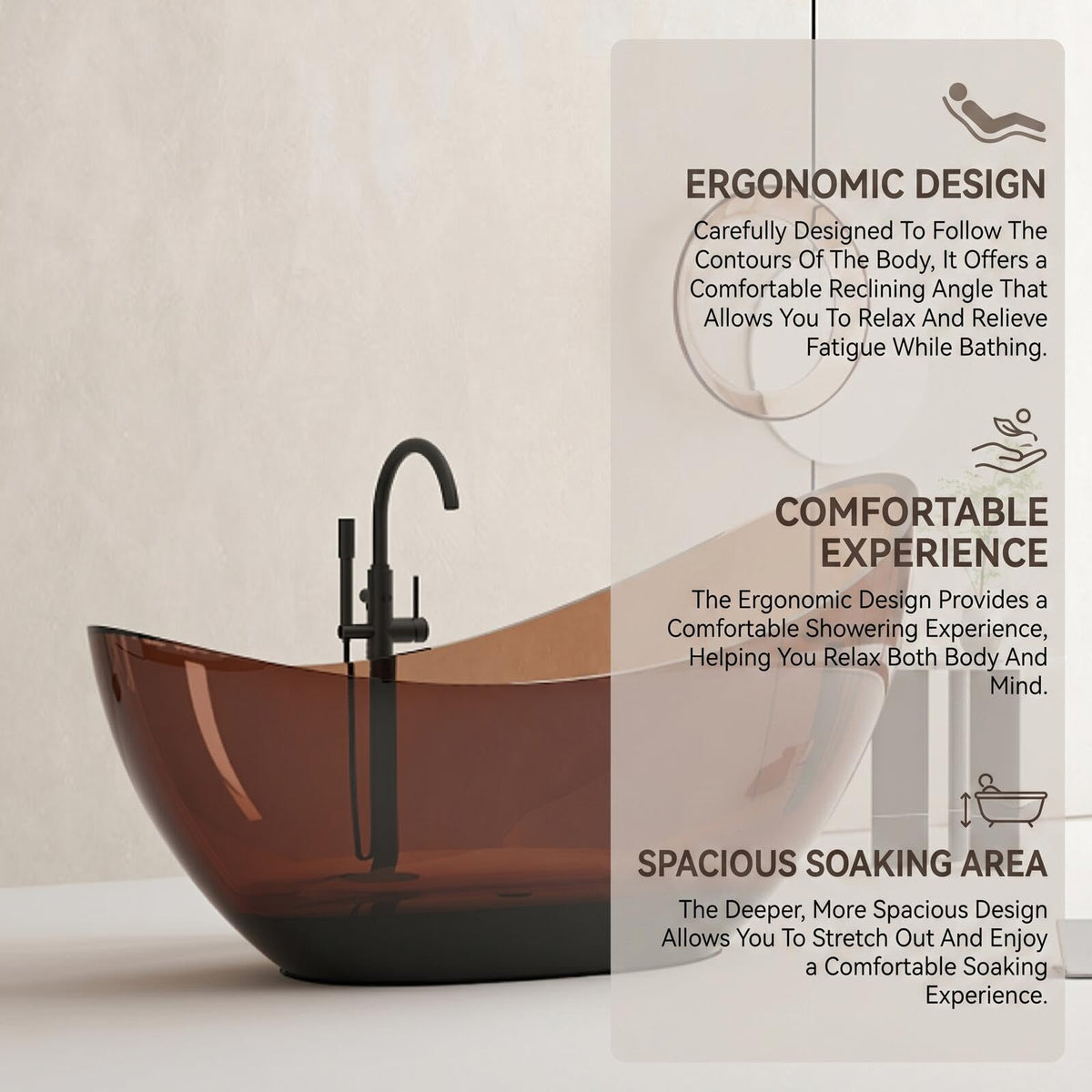 67" Bathtub Curved Shape Soaking Bath Tubs with  Colorful Transparent Resin
