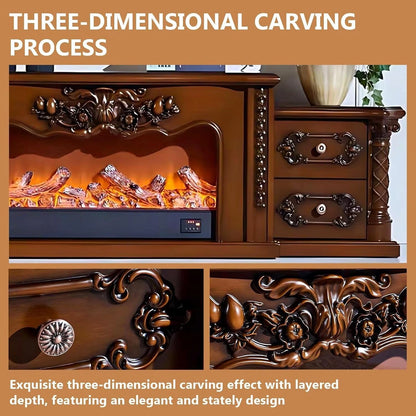 Aihm-Lon Luxurious Electric Fireplace Includes Vintage Carving with 4 Drawers 81”