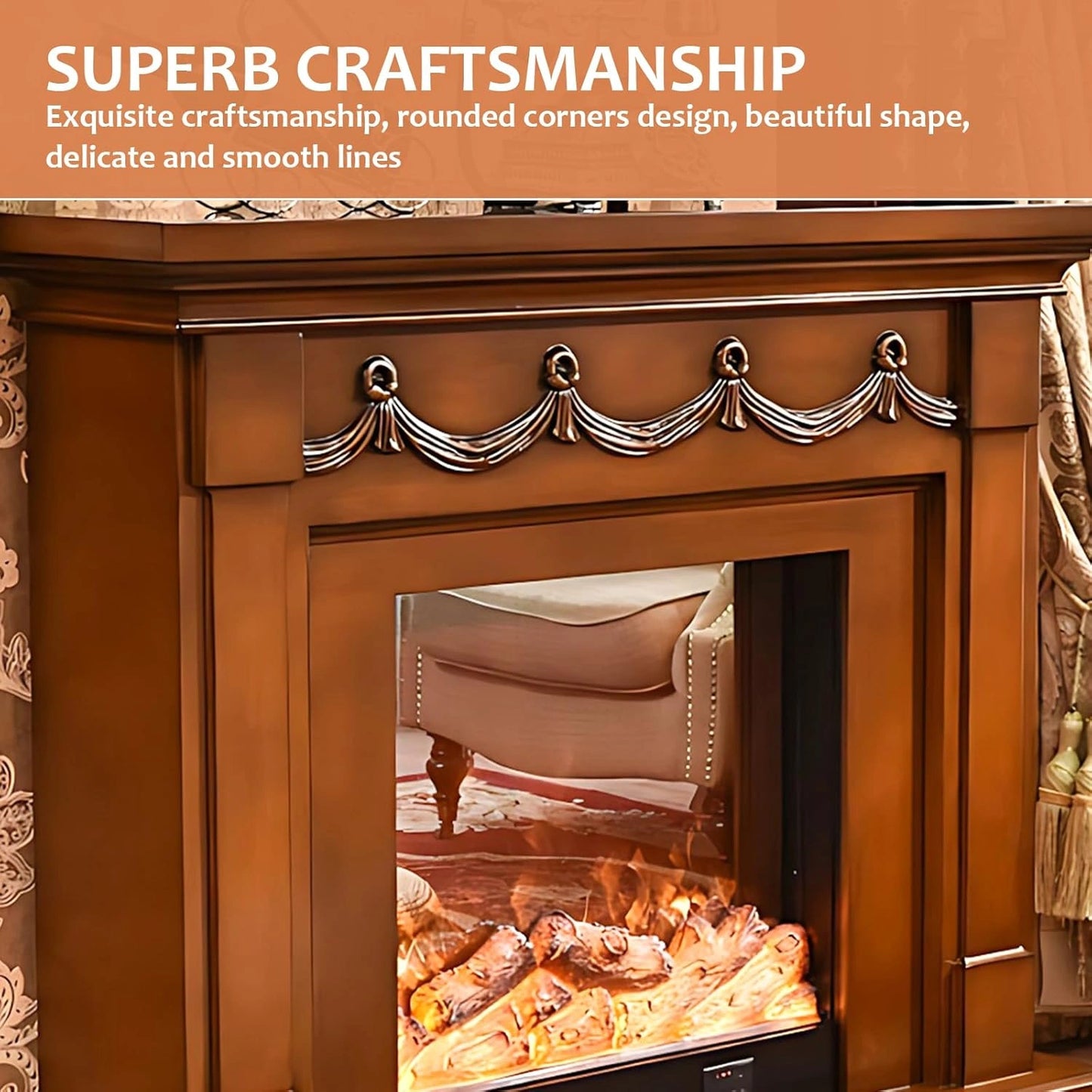 Aihm-Lon Simple Electric Fireplace Curtain Shape Line Design 47”