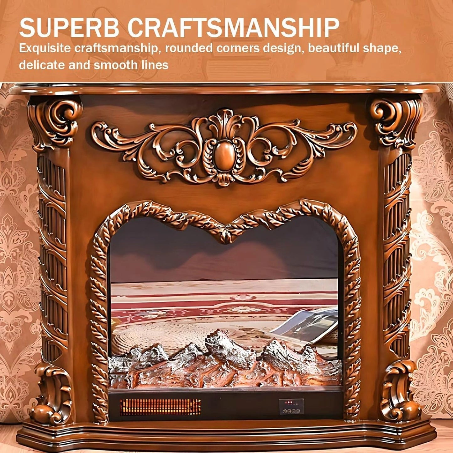 Aihm-Lon Electric Fireplace Includes Swirling Texture Design with Floral Pattern 47”