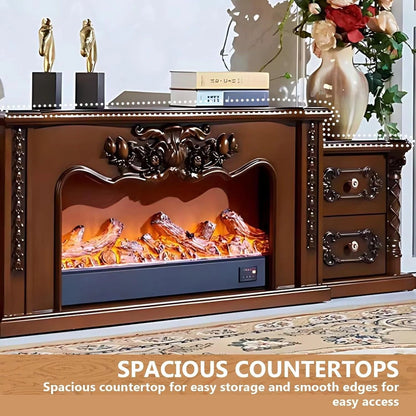 Aihm-Lon Luxurious Electric Fireplace Includes Vintage Carving with 4 Drawers 81”