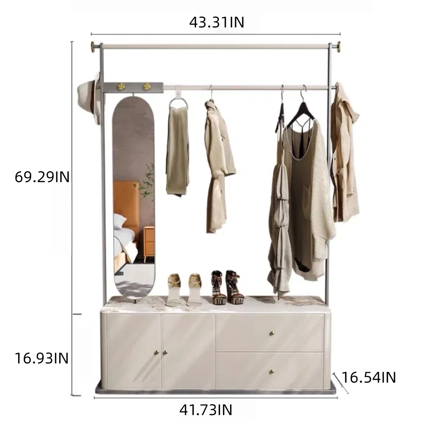 Aihm-Lon Luxurious Clothes Rack with Textured Countertop&Dressing Mirror 43’’