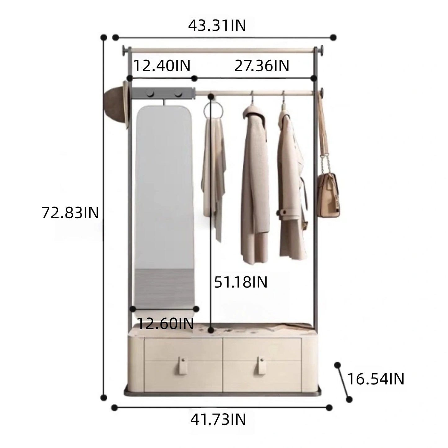 Aihm-Lon White Clothes Rack with Large Storage Space for Bedroom 43’’