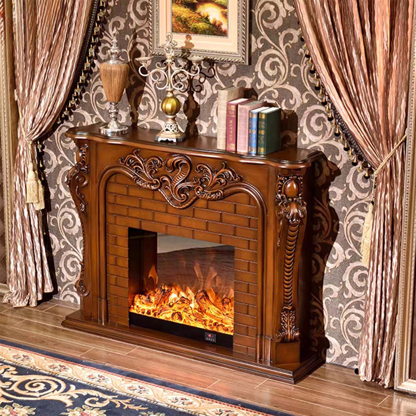 Aihm-Lon Retro Electric Fireplace with Three-Dimensional Carving 47”-79”