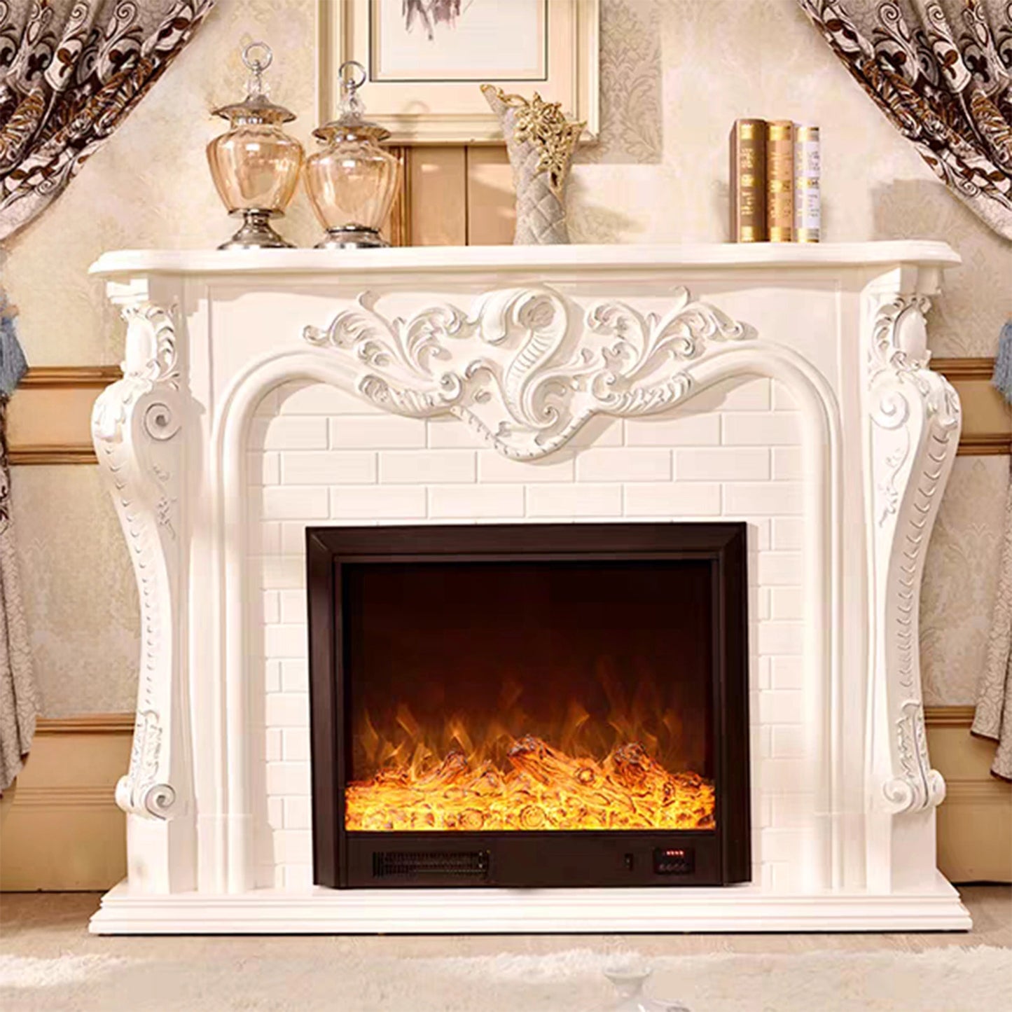Aihm-Lon Retro Electric Fireplace with Three-Dimensional Carving 47”-79”