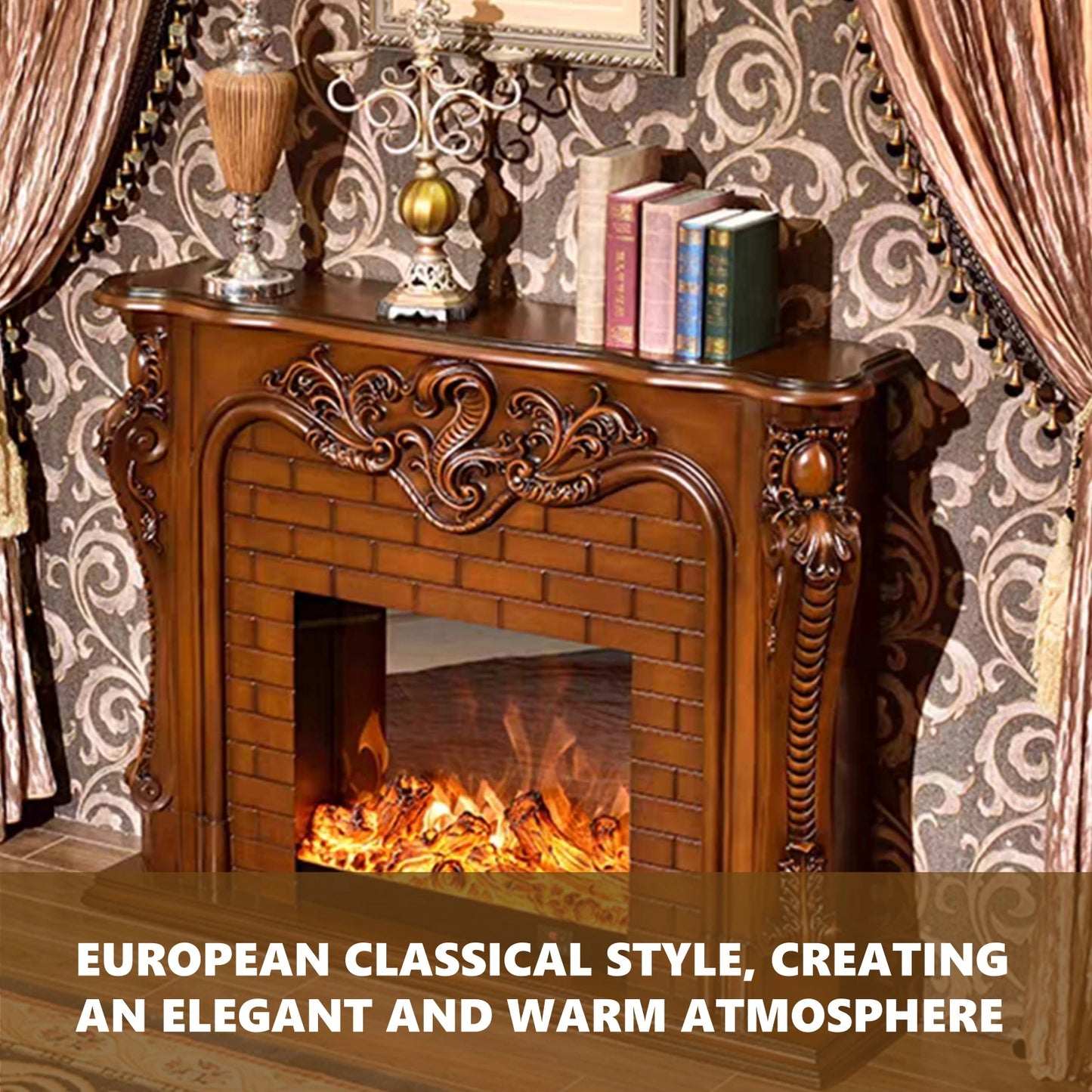 Aihm-Lon Retro Electric Fireplace with Three-Dimensional Carving 47”-79”