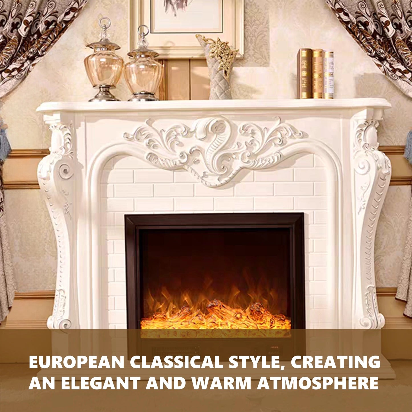 Aihm-Lon Retro Electric Fireplace with Three-Dimensional Carving 47”-79”