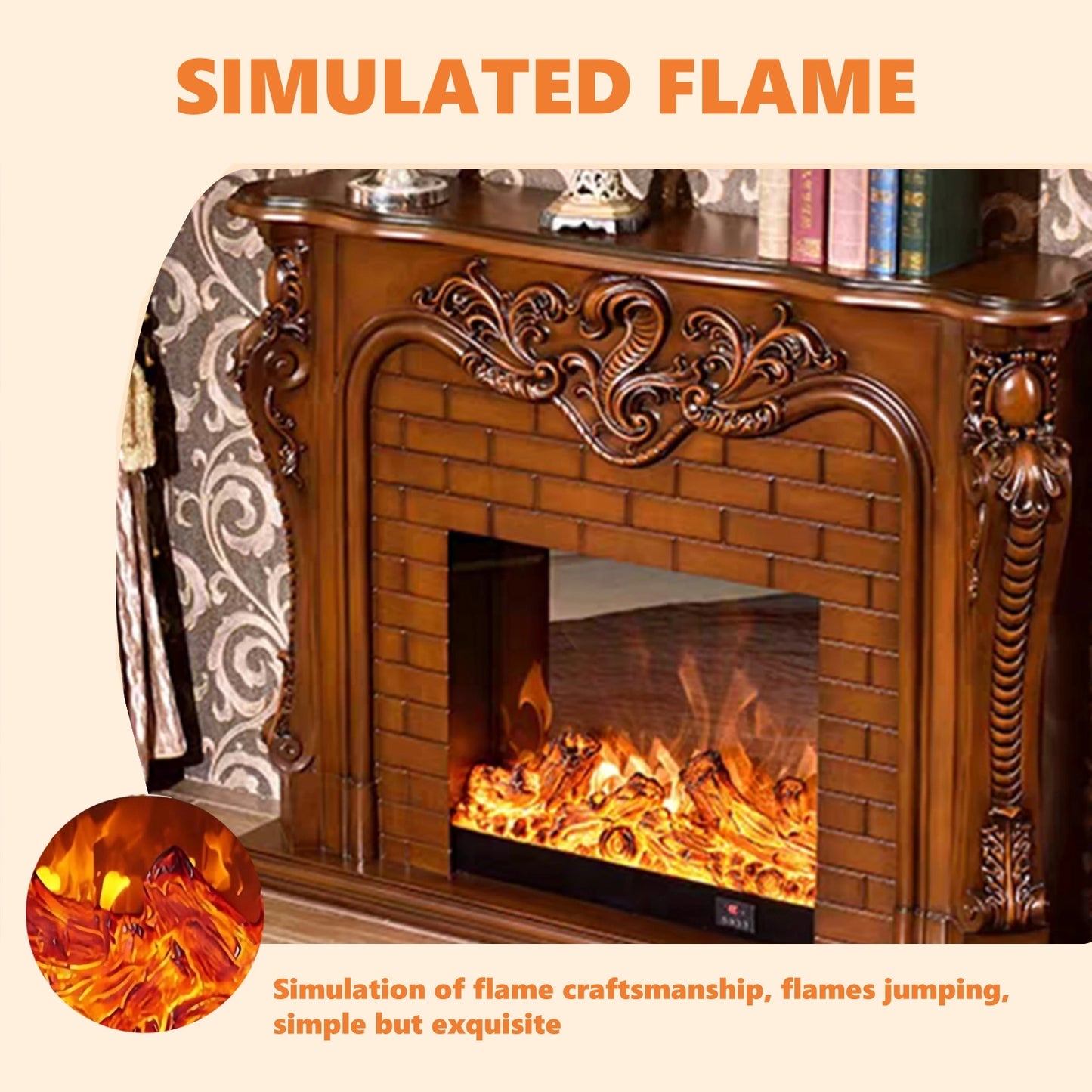 Aihm-Lon Retro Electric Fireplace with Three-Dimensional Carving 47”-79”