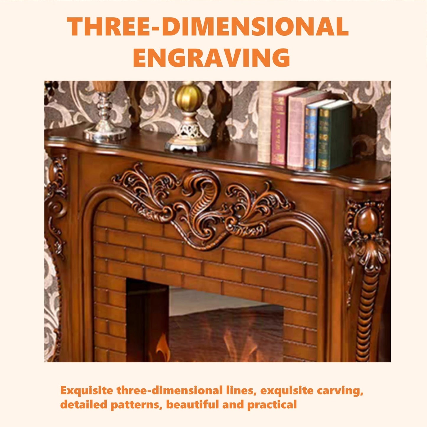 Aihm-Lon Retro Electric Fireplace with Three-Dimensional Carving 47”-79”