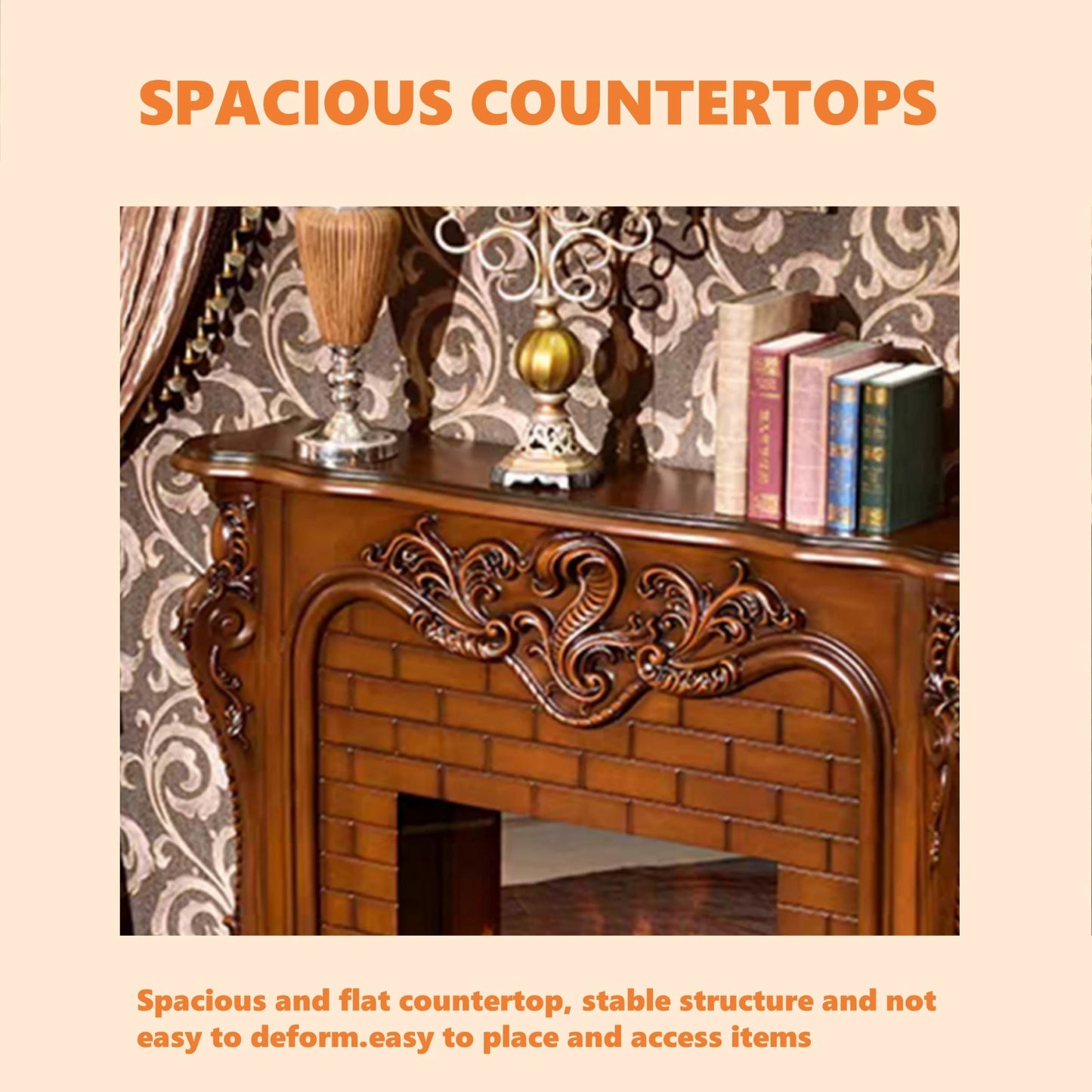 Aihm-Lon Retro Electric Fireplace with Three-Dimensional Carving 47”-79”