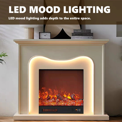 Aihm-Lon White Electric Fireplace Simple Curved Design Lines 47”