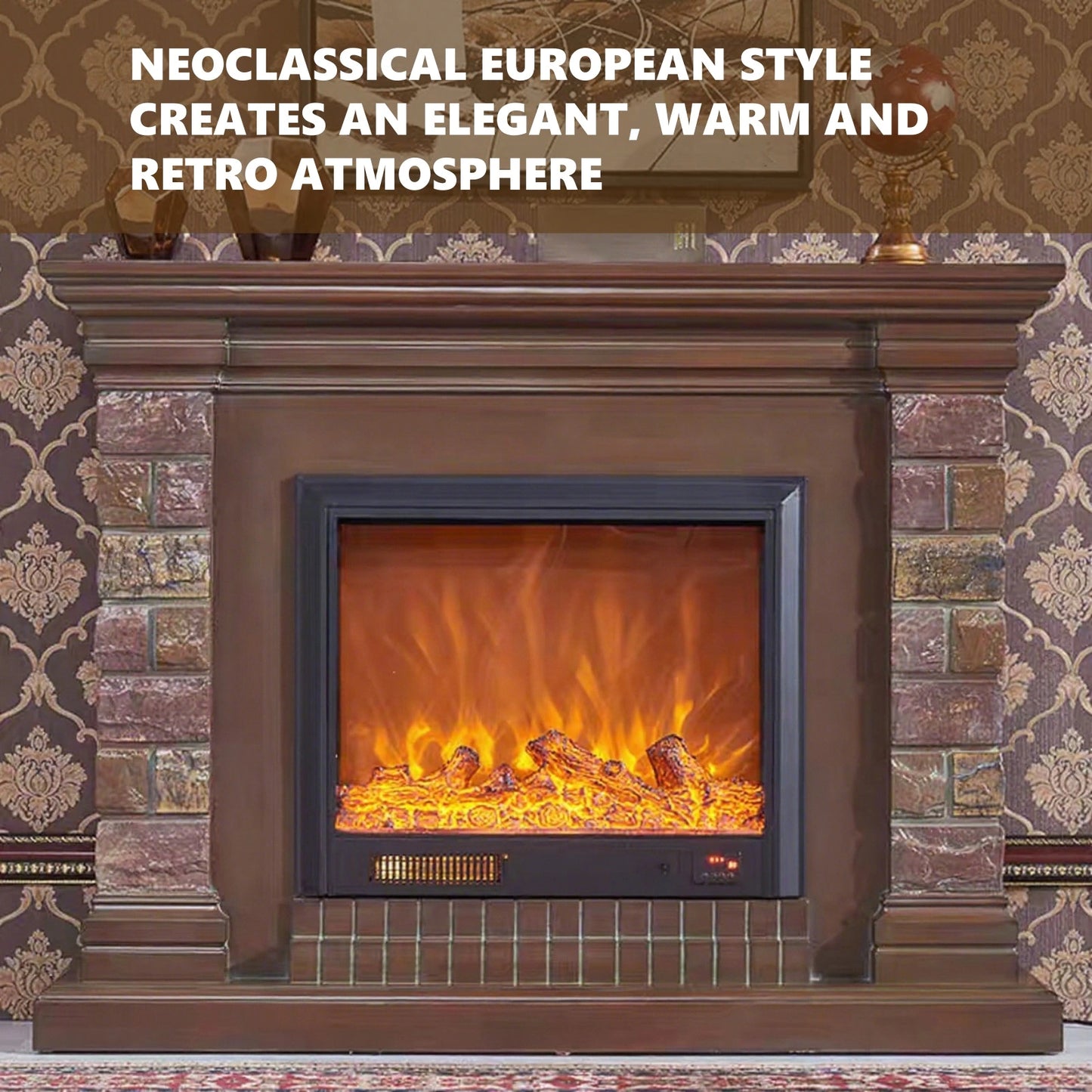Aihm-Lon Brown Electric Fireplace Neoclassical European Style 47”-59”