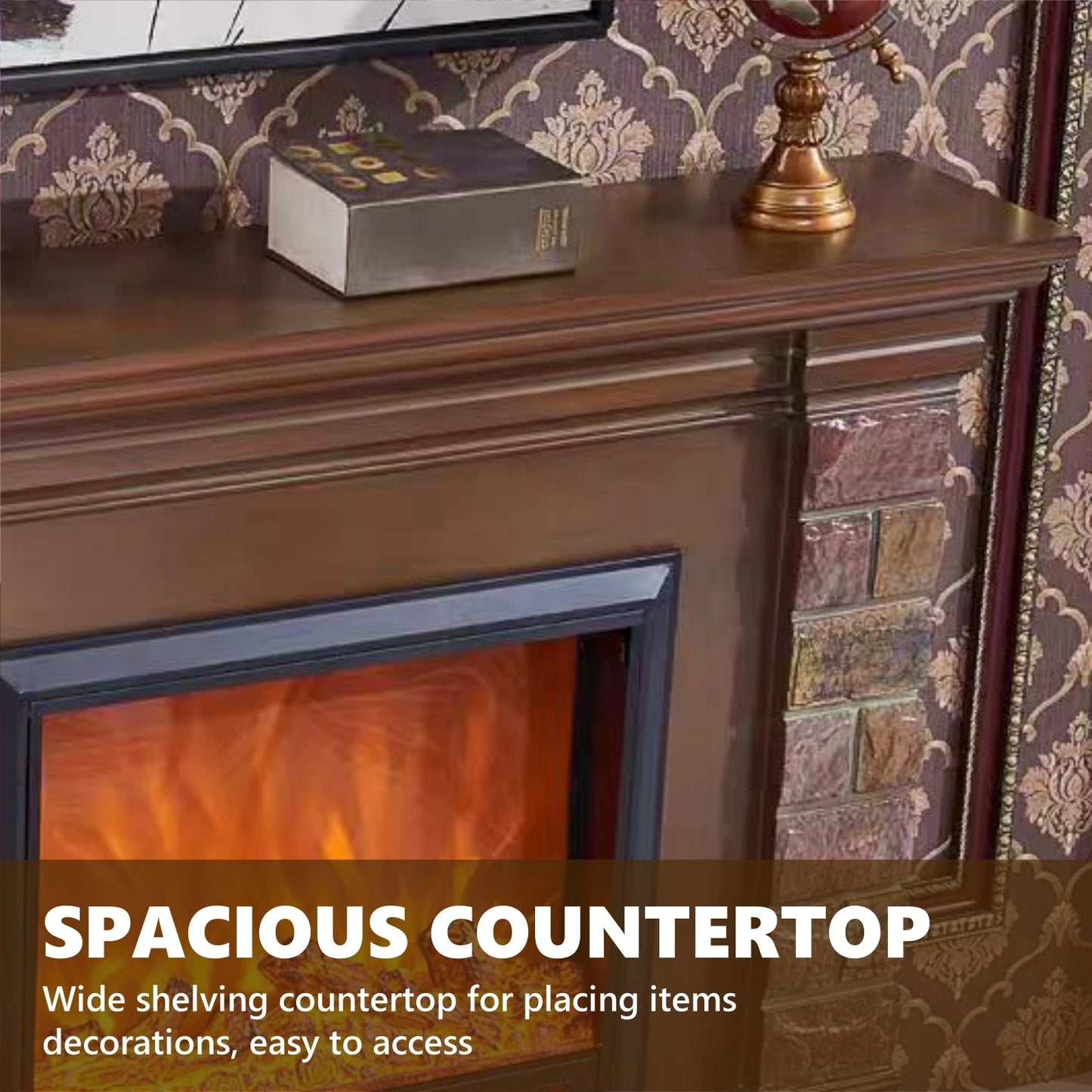 Aihm-Lon Brown Electric Fireplace Neoclassical European Style 47”-59”