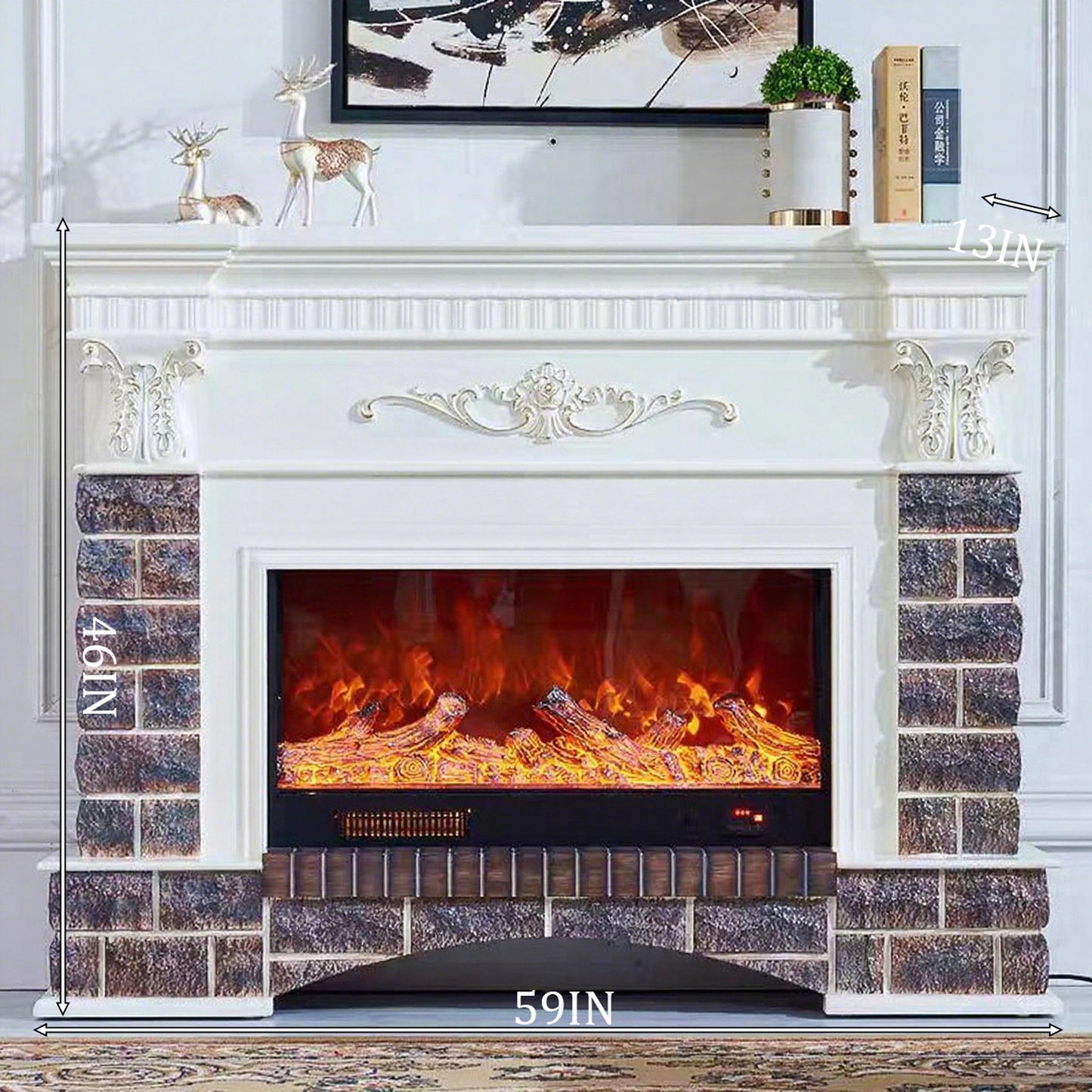 Aihm-Lon Electric Fireplace Imitation Ceramic Tile Craftsmanship 47”-59”