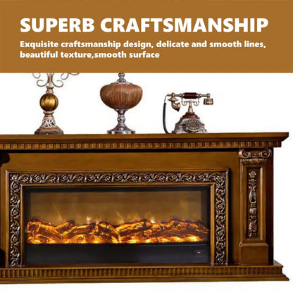 Aihm-Lon Brown Electric Fireplace with Vintage Pattern Engraving 79”