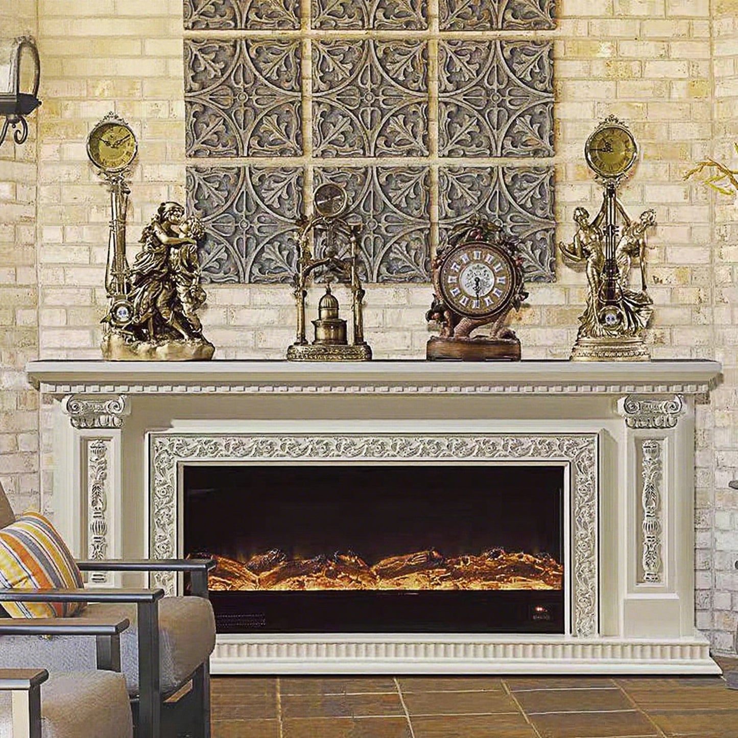 Aihm-Lon Electric Fireplace with European Classical Pattern Style 79’’