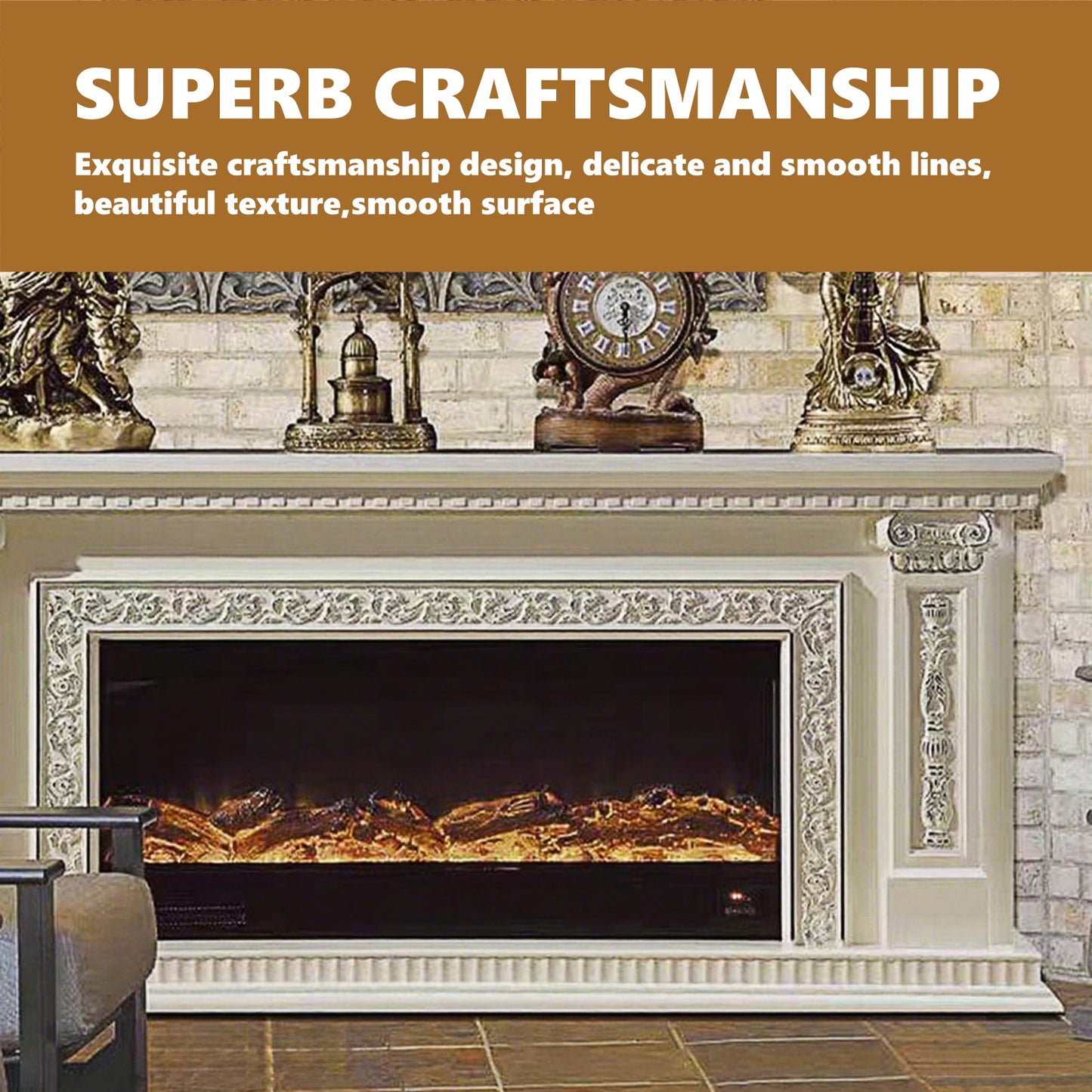 Aihm-Lon Electric Fireplace with European Classical Pattern Style 79’’