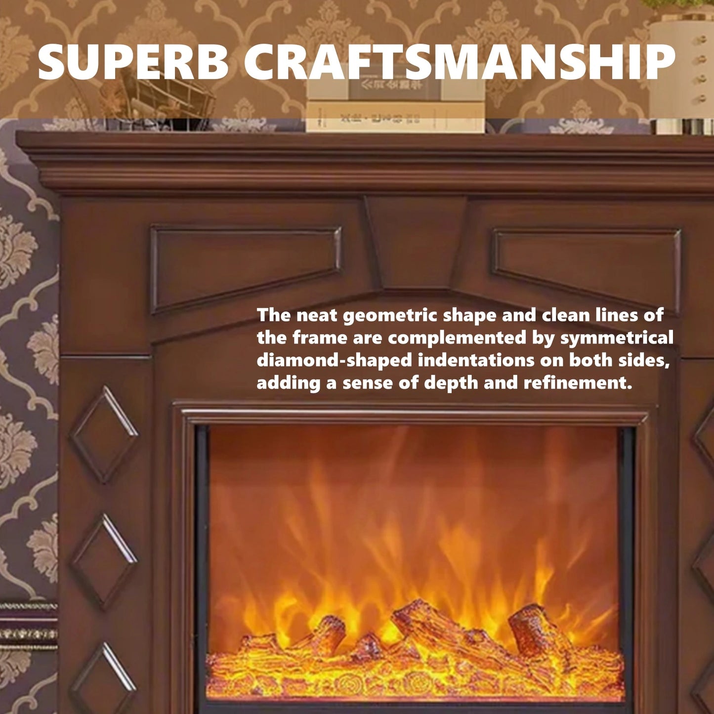 Aihm-Lon Brown Electric Fireplace Symmetrical Rhombic Column Design 47”