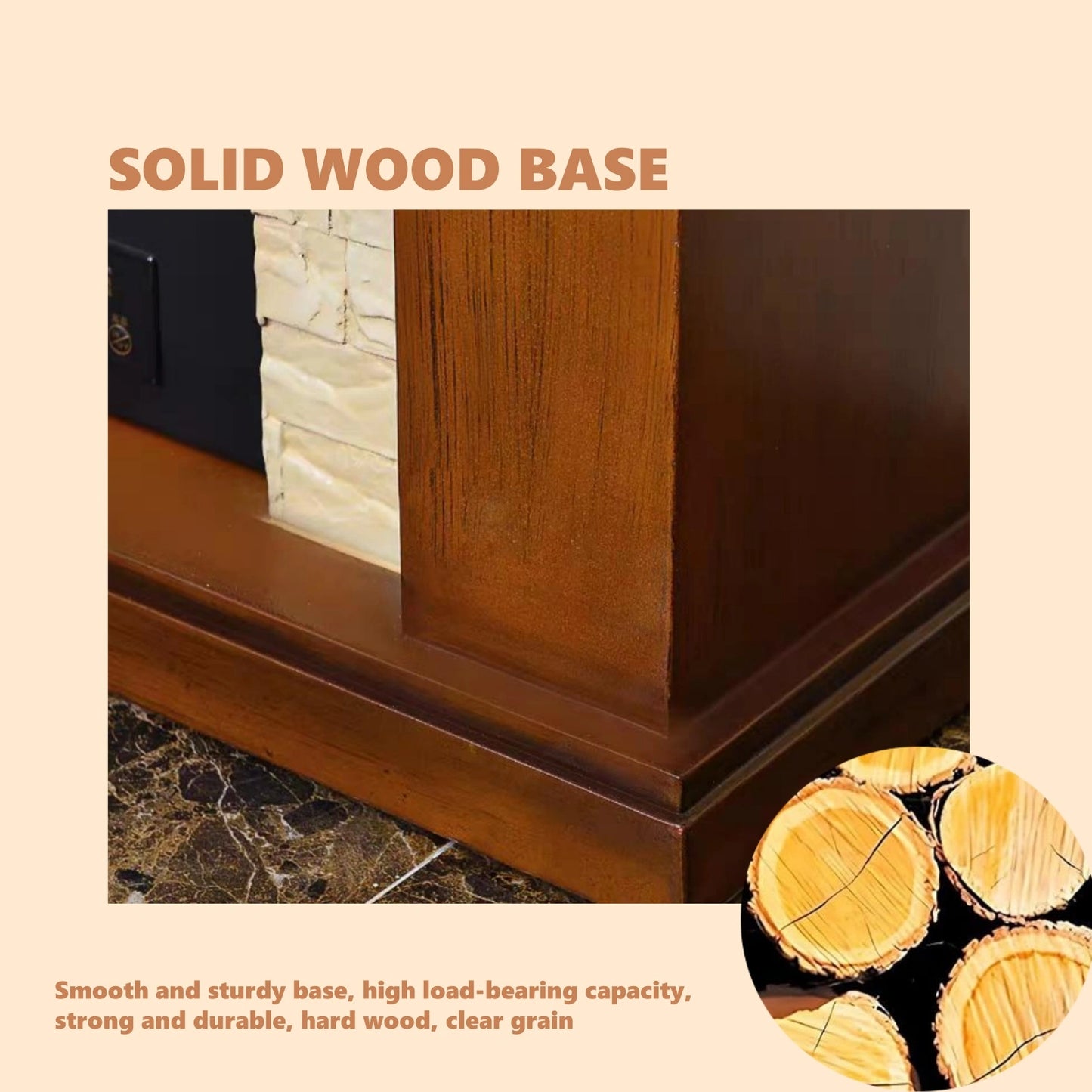 Aihm-Lon Retro Minimalist Electric Fireplace Solid Wood Base 39”