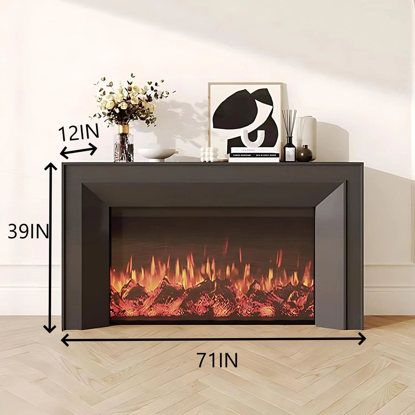 Aihm-Lon Electric Fireplace Includes Realistic Flame Display and Heating Function 47”-71”