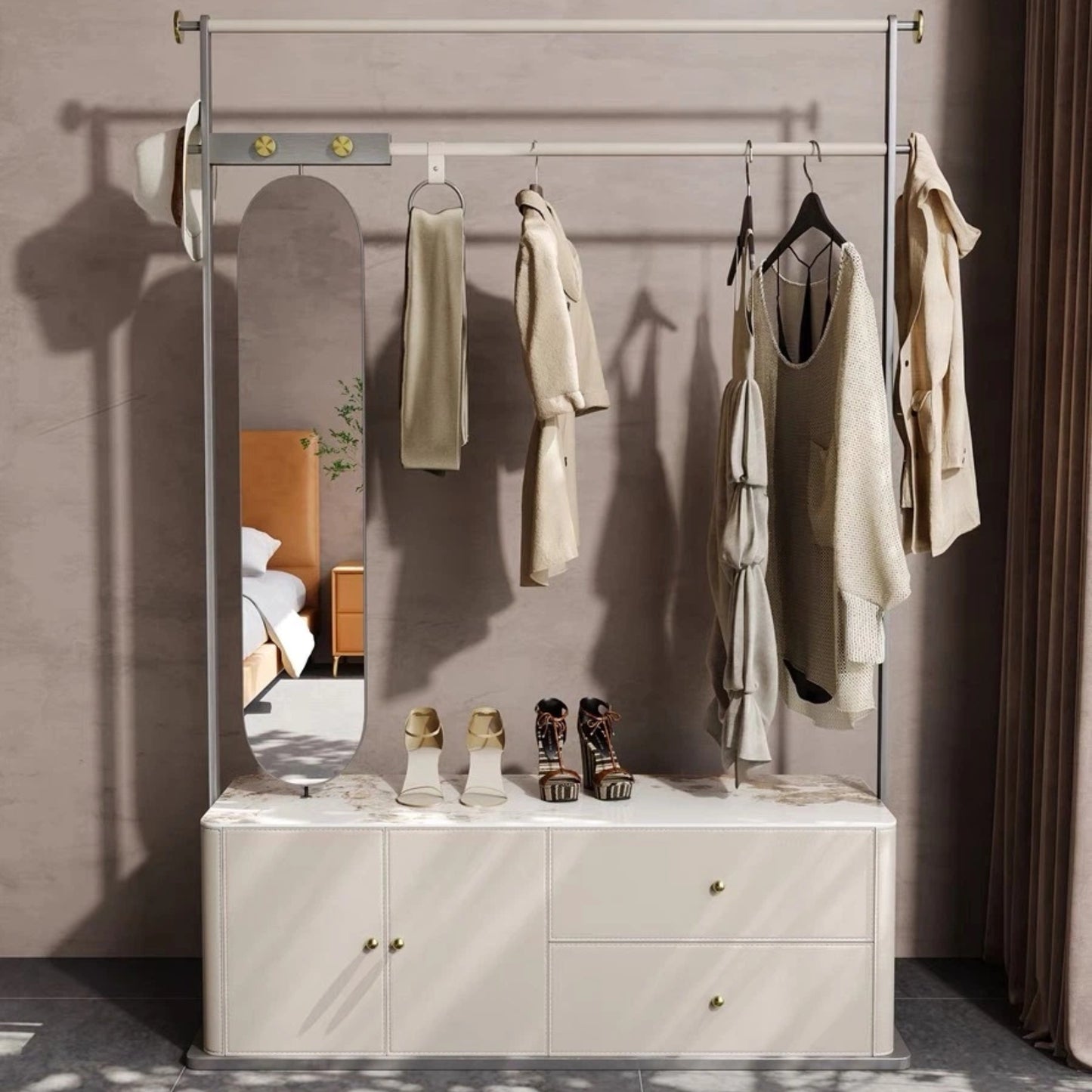 Aihm-Lon Luxurious Clothes Rack with Textured Countertop&Dressing Mirror 43’’