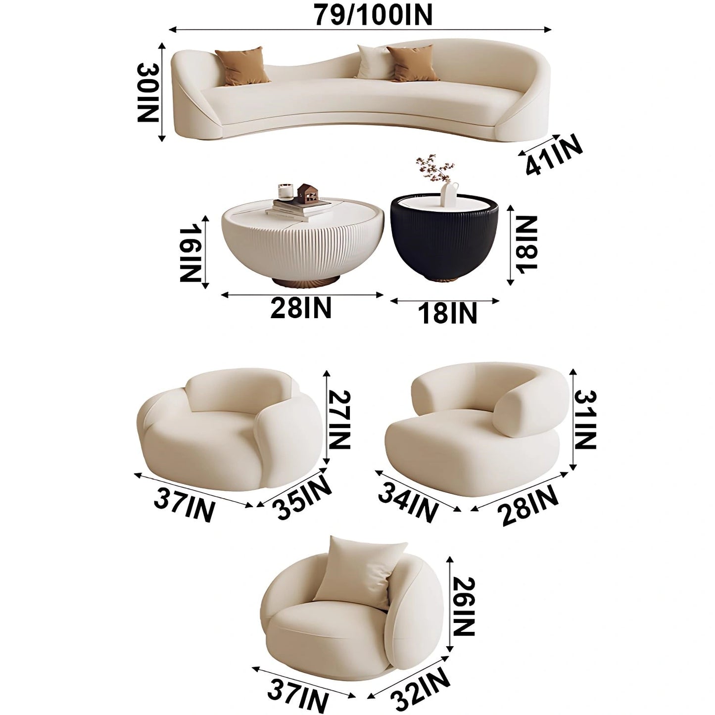 Aihm-Lon Commercial Grade White Sofa Set with Stool and Coffee Tables for Lobby Reception Area 79"-100"