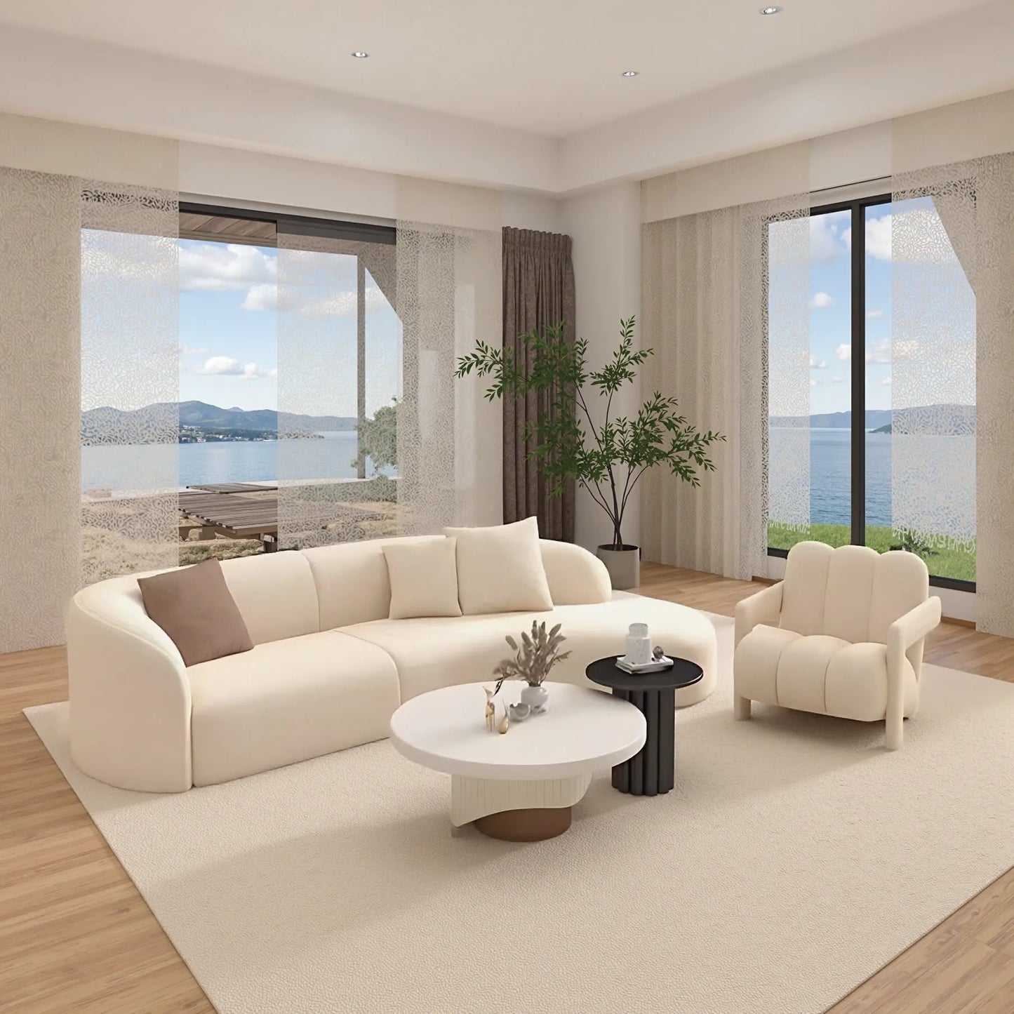 Aihm-Lon Luxury Modular Sofa Set with Stool and Coffee Table 83"-158"