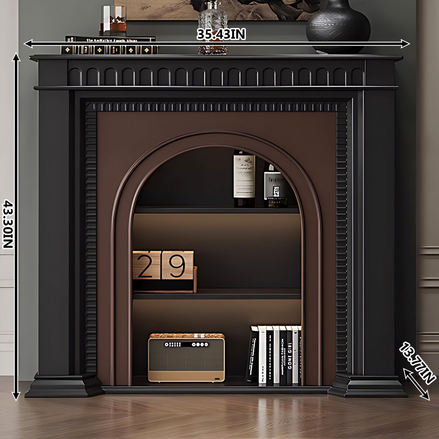 Aihm-Lon Brown and Black Decorative Fireplace with Cabinets 35.43"-59.05"