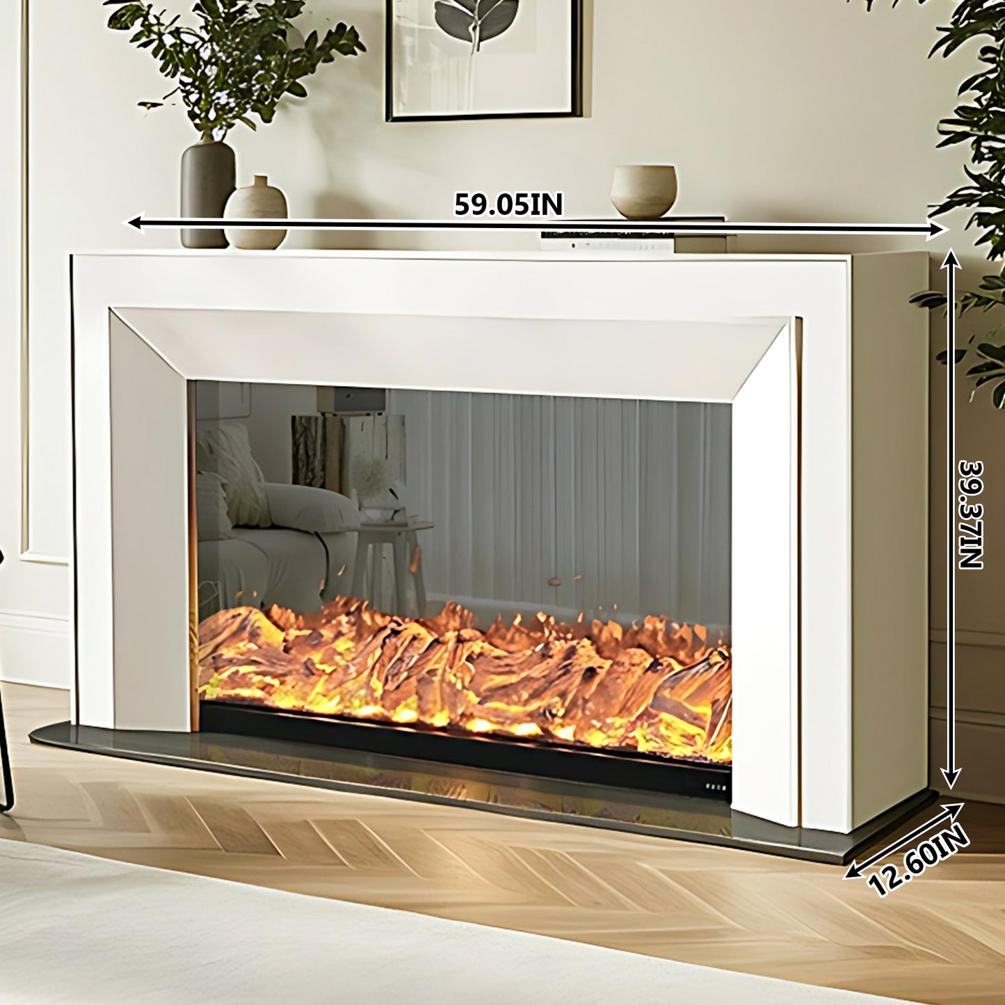 Aihm-Lon White Freestanding Electric Fireplace 59.05"