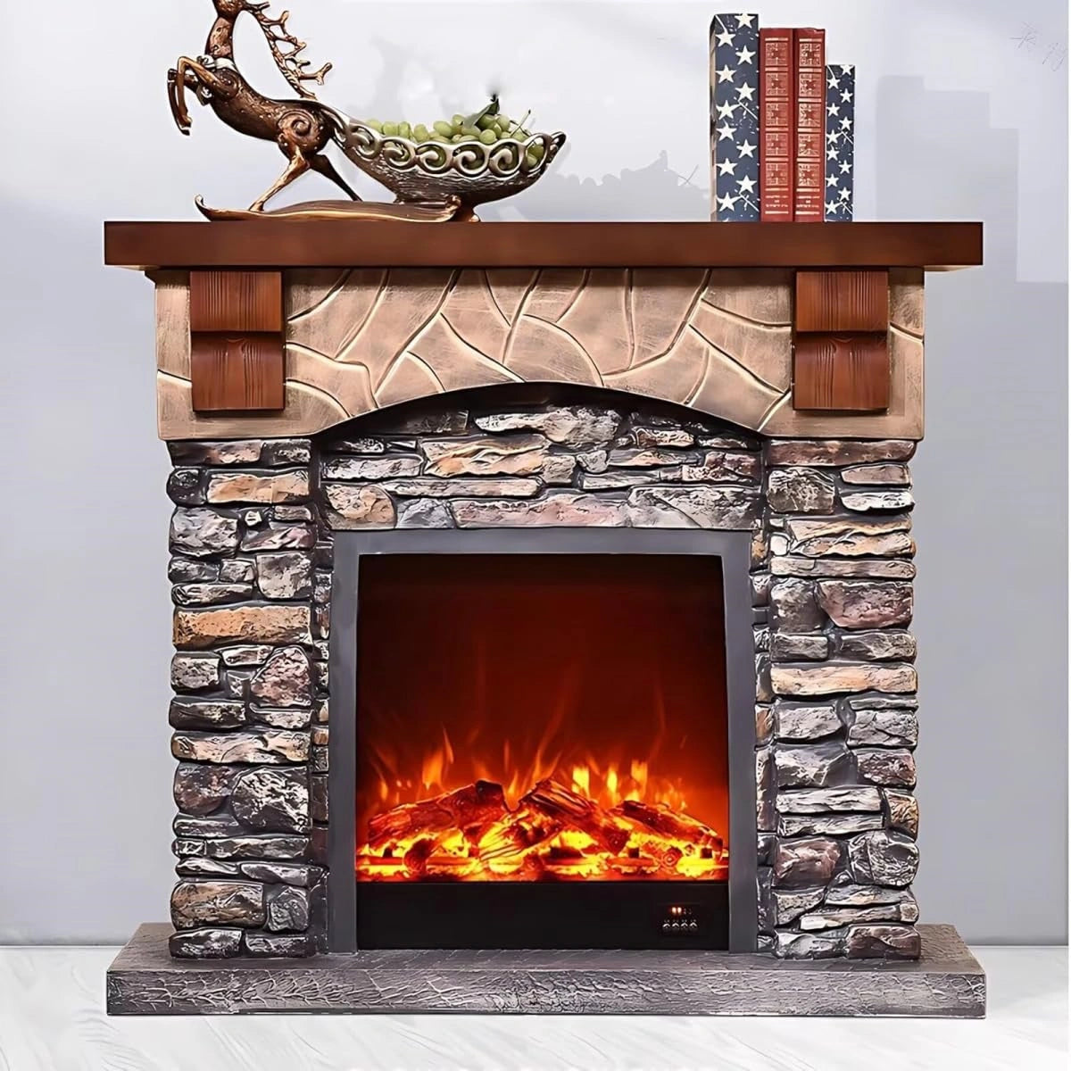 Aihm-Lon Decorative Fireplace with Mantel Includes Decorative Flame Display 47"-56"