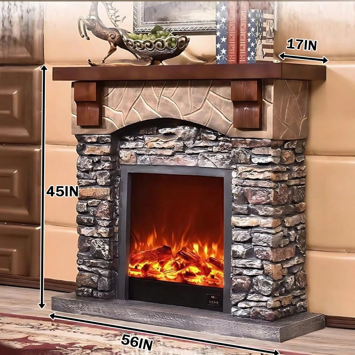 Aihm-Lon Decorative Fireplace with Mantel Includes Decorative Flame Display 47"-56"