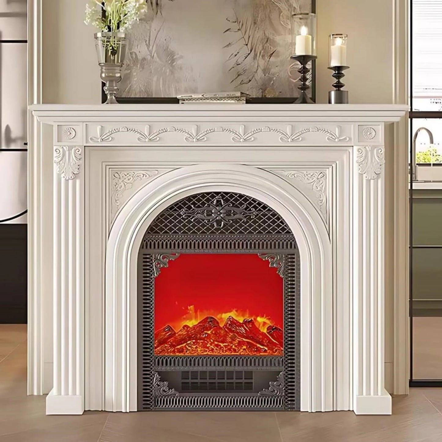 Aihm-Lon Electric Fireplace Heater with French Style Arched Design and Elegant Carved Details 39"-47"