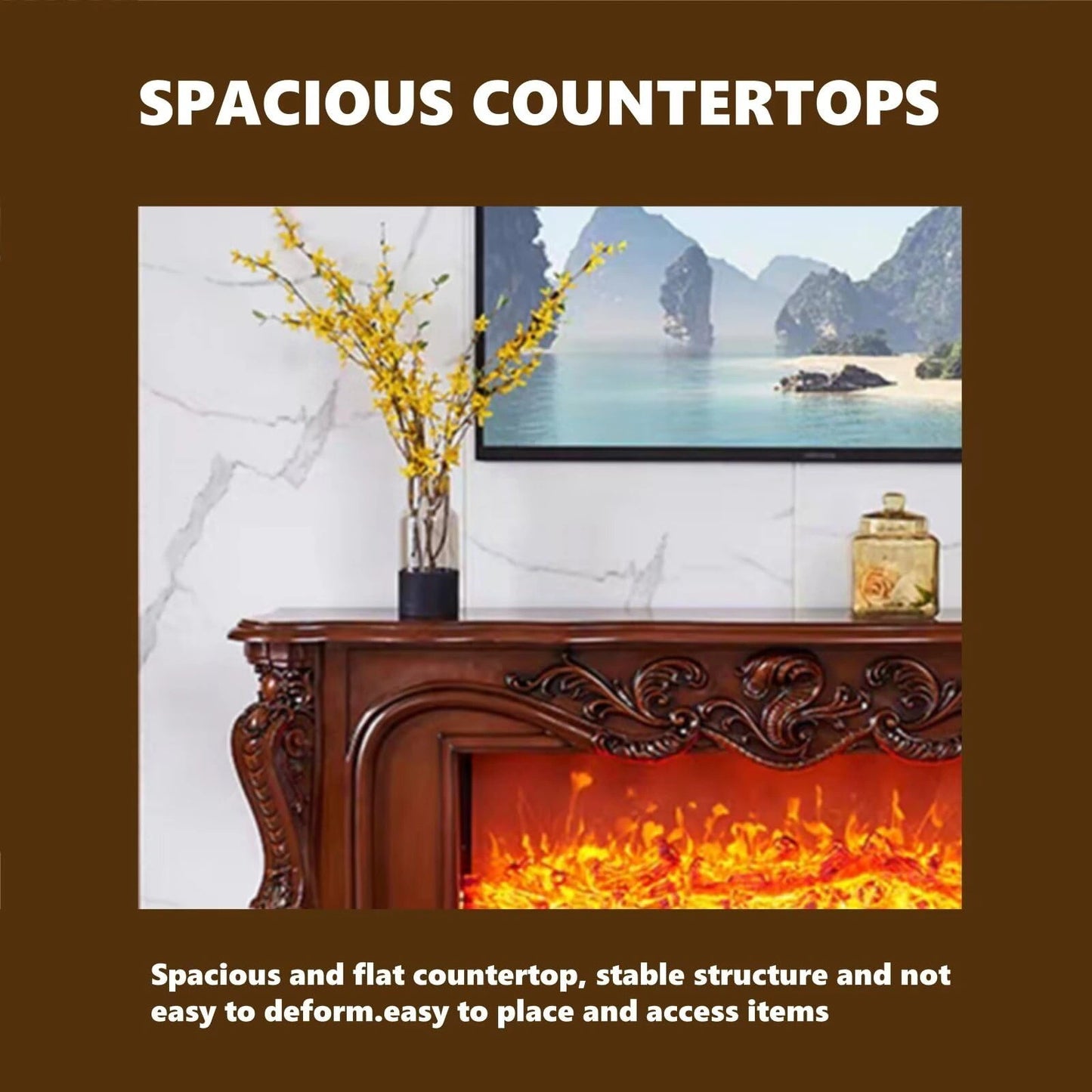 Aihm-Lon Brown Electric Fireplace with Decorative Flame  59"-79"