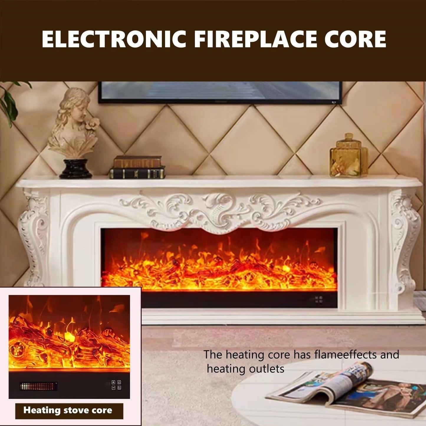 Aihm-Lon White Electric Fireplace with Decorative Flame 59"-79"