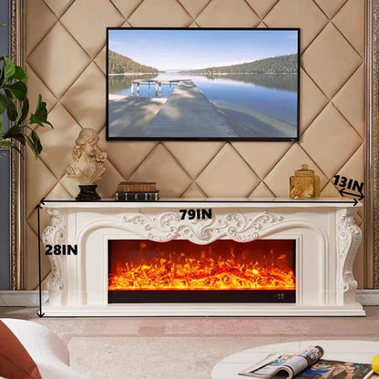 Aihm-Lon White Electric Fireplace with Decorative Flame 59"-79"