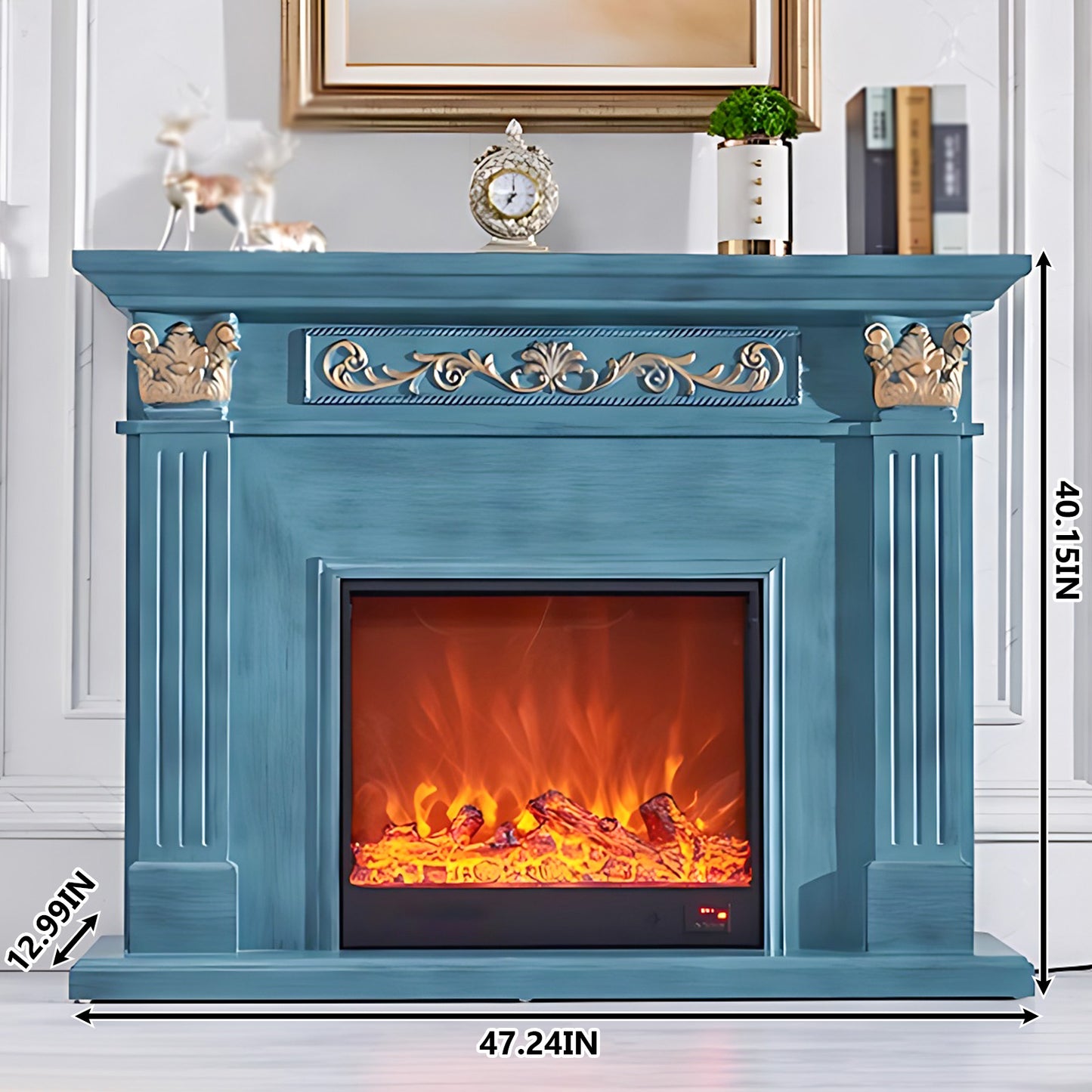 Aihm-Lon Blue Realistic Electric Fireplace with Remote Control 47.24"-59.05"