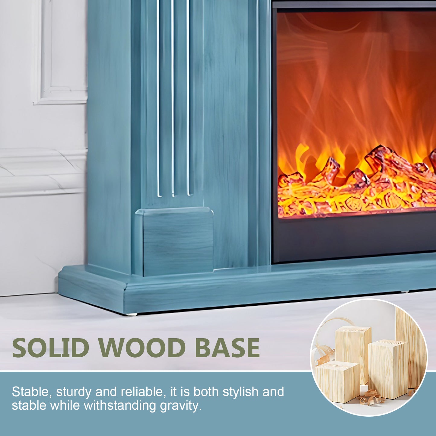 Aihm-Lon Blue Realistic Electric Fireplace with Remote Control 47.24"-59.05"